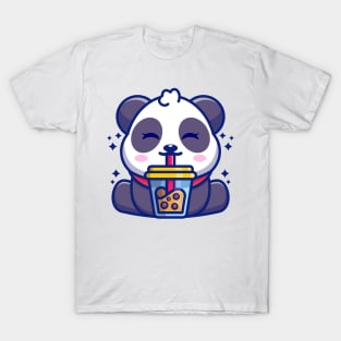 Cute panda drinking boba milk tea cartoon T-Shirt